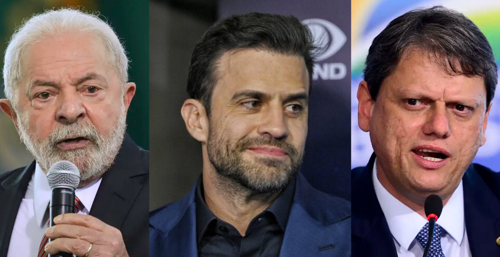 O presidente Luiz Inácio Lula da Silva (PT), Pablo Marçal (PRTB) e o governador de São Paulo Tarcísio de Freitas (Republicanos)