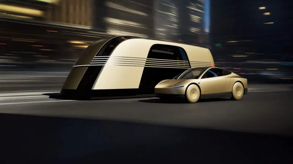 Robovan (ao fundo) e CyberCab, novos projetos da Tesla.