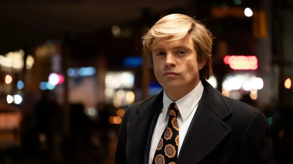 Sebastian Stan caracterizado como Donald Trump em "O Aprendiz"