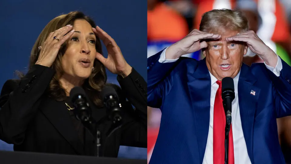 A vice-presidente e candidata democrata à presidência dos Estados Unidos, Kamala Harris, e o ex-presidente e candidato republicano à presidência dos Estados Unidos, Donald Trump.