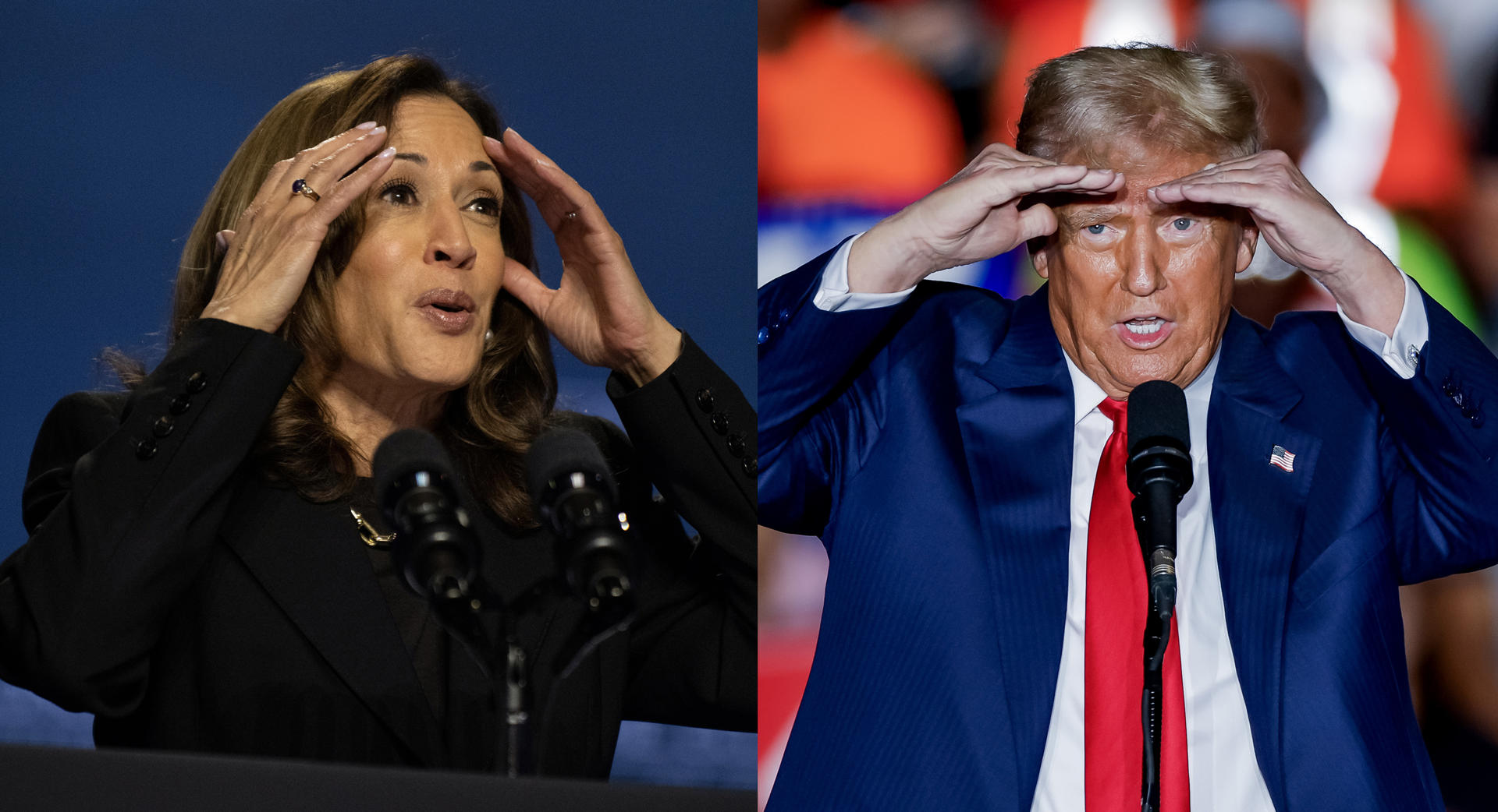 A vice-presidente e candidata democrata à presidência dos EUA, Kamala Harris, e o ex-presidente e candidato republicano, Donald Trump