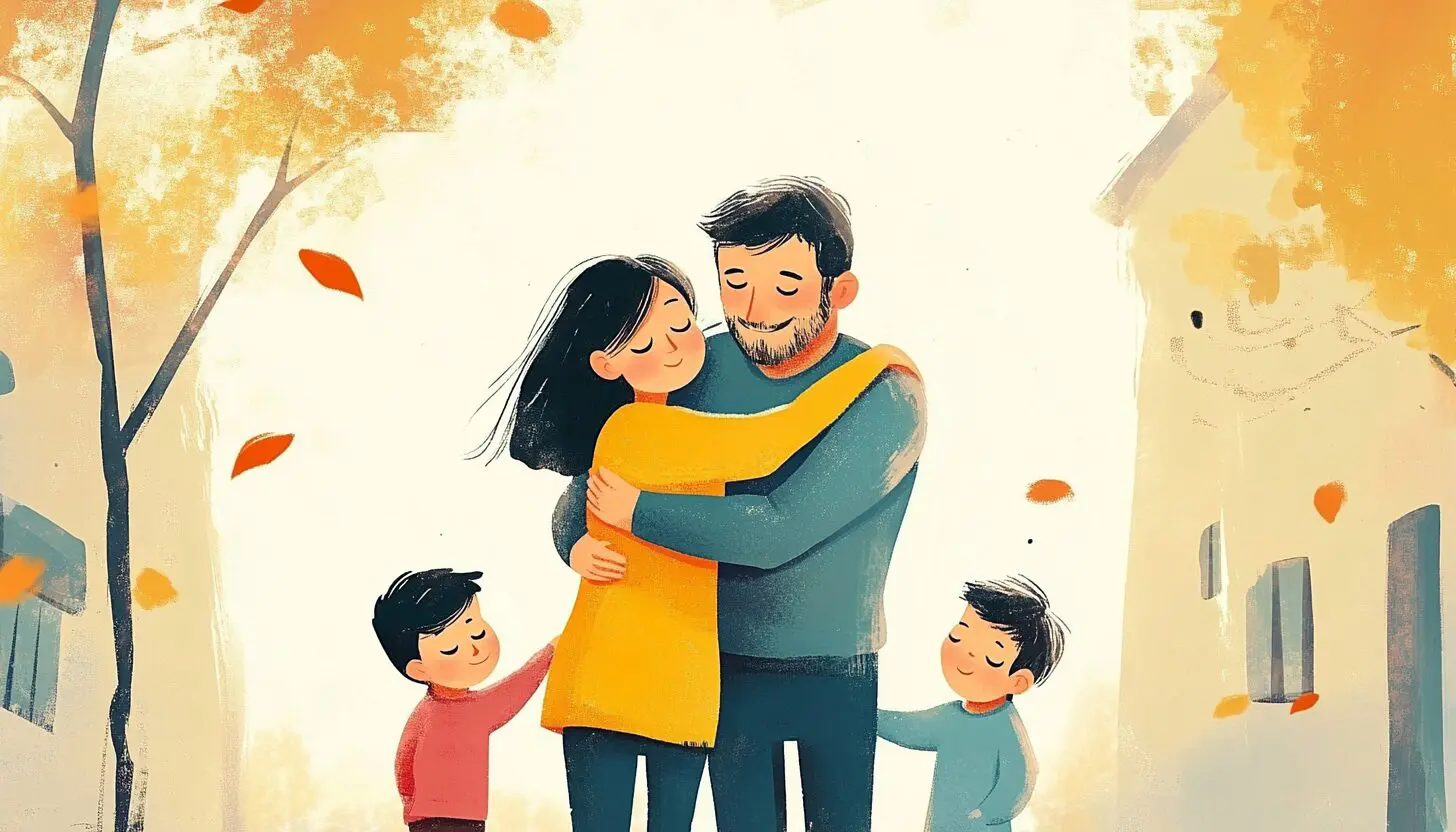 Família feliz, pais e filhos