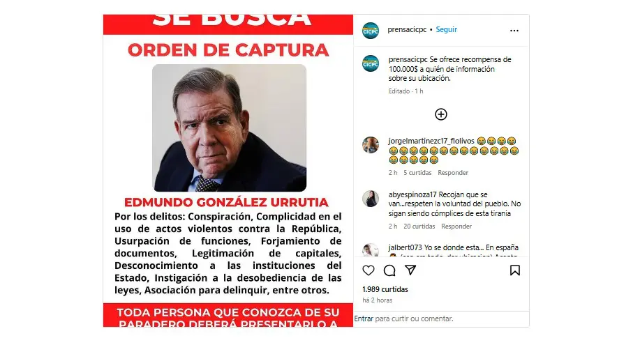 Regime de Maduro acusa González de “conspiração” e oferece recompensa por sua captura