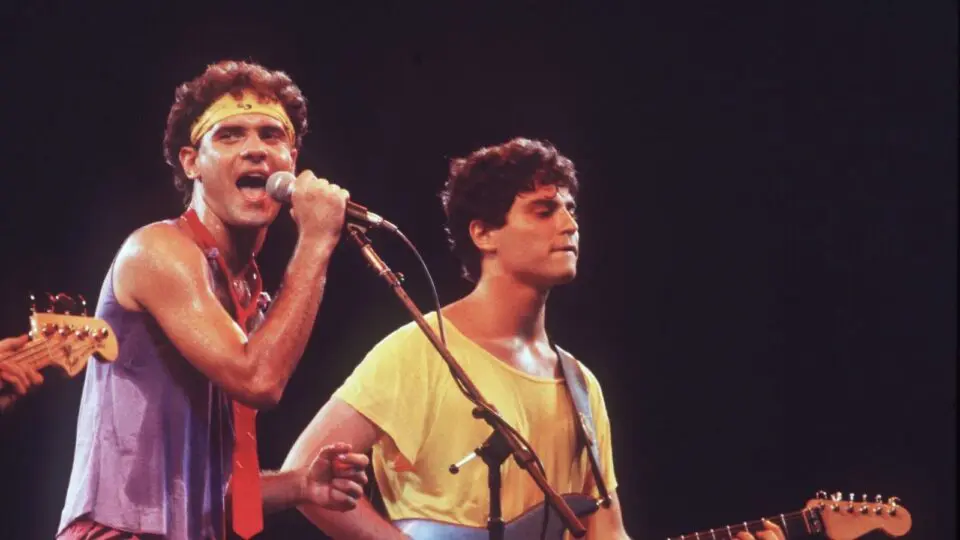 Cazuza e Frejat na apresentação do Barão Vermelho no primeiro Rock in Rio