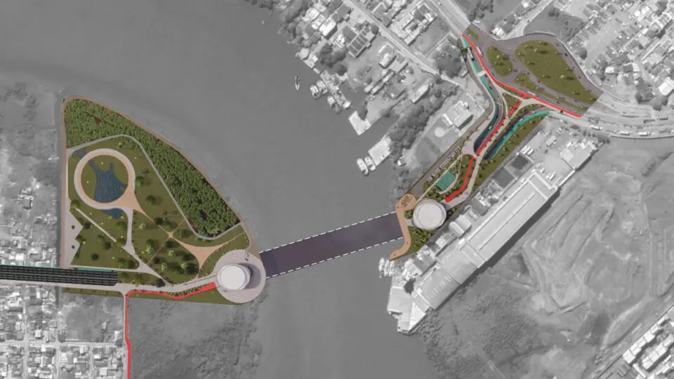 Mapa do túnel imerso projetado em Santa Catarina