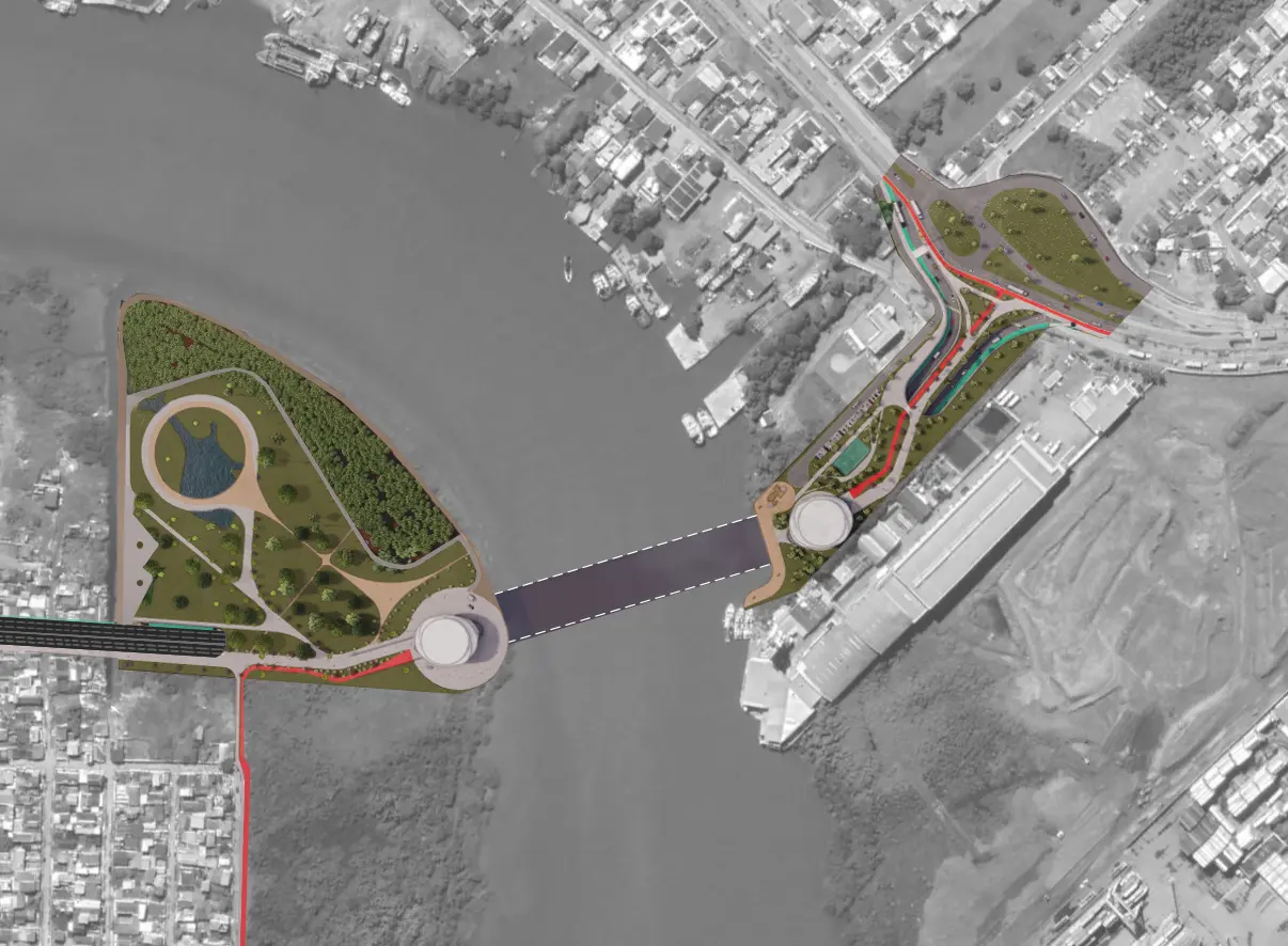 Mapa do túnel imerso projetado em Santa Catarina