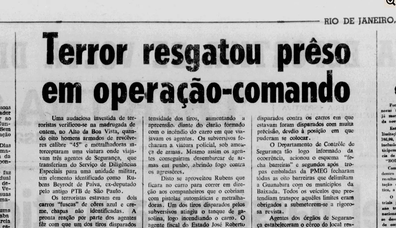Tribuna da Imprensa noticiou versão dos militares para sumiço de Rubens Paiva.