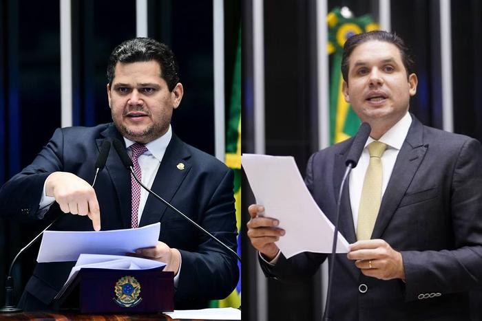 Senador Davi Alcolumbre (União-AP), à esquerda, e o deputado Hugo Motta (Republicanos-PB), à direita: os dois são os principais candidatos nas disputas do Senado e da Câmara, respectivamente