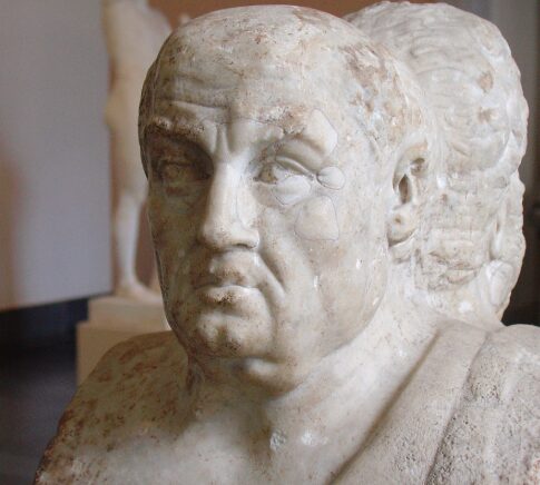 O pensador estoico Sêneca, representado na &#8220;Herma Dupla de Sócrates e Sêneca&#8221;, uma estátua romana de dois lados da primeira metade do século III, que celebra a conexão entre a filosofia grega e a romana.