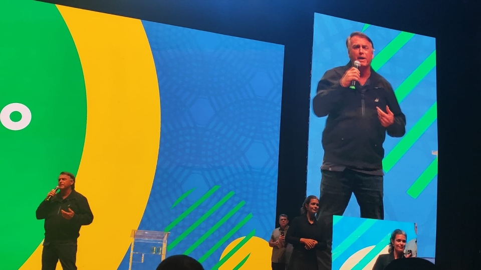 Ex-presidente Jair Bolsonaro durante o Seminário de Comunicação do PL, em Brasília