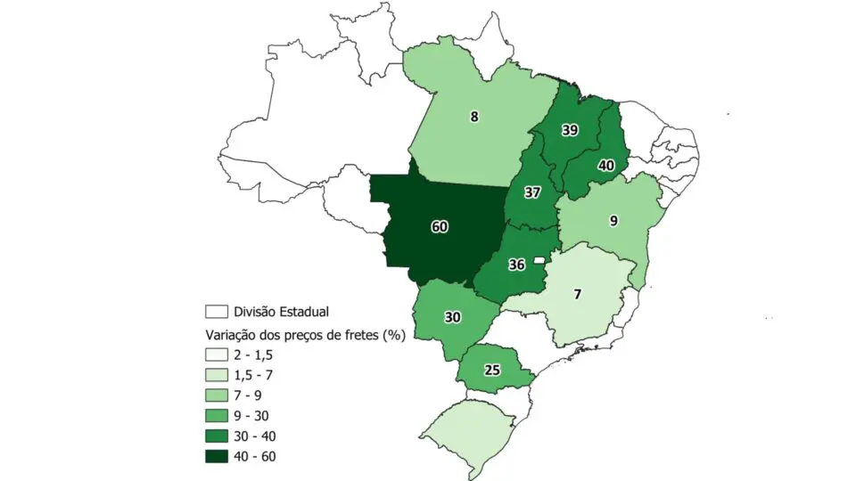 Mapa fornecido pela Esalq-LOG aponta alta no frete