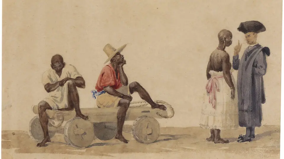 Aquarela de Jean Baptiste Debret, de 1825, mostra negros escravizados no Brasil: reparações financeiras são defendidas por grupos, pesquisadores e entidades como forma de reduzir desigualdade racial no Brasil