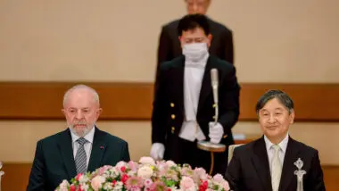 Luiz Inácio Lula da Silva, e o Imperador Naruhito em banquete oficial no Japão