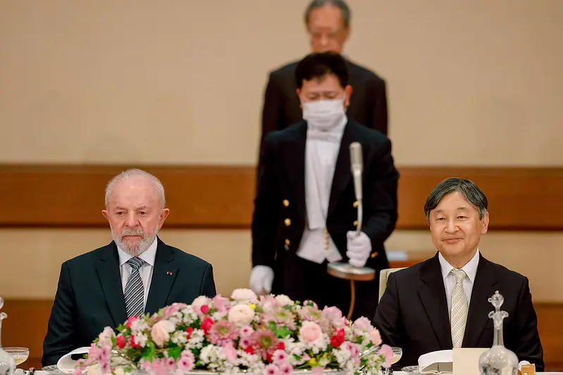 Luiz Inácio Lula da Silva, e o Imperador Naruhito em banquete oficial no Japão