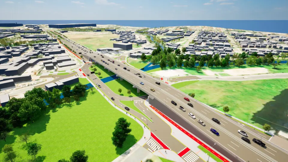 Projeto do novo viaduto entre Curitiba e Pinhais, obra fundamental para o transporte na Região Metropolitana.