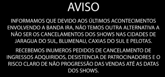 Produtora 3LM e centro cultural Scar anunciaram o cancelamento dos shows