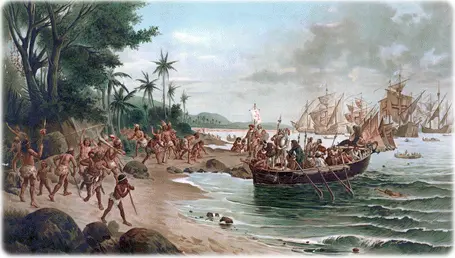 Pintura que ilustra o Descobrimento do Brasil, em 22 de abril de 1500.