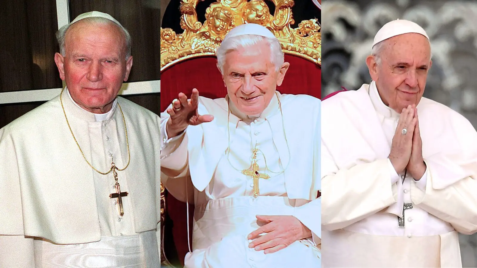 Papas João Paulo II, Bento XVI e Francisco: postura diferente quanto aos desafios da Igreja.