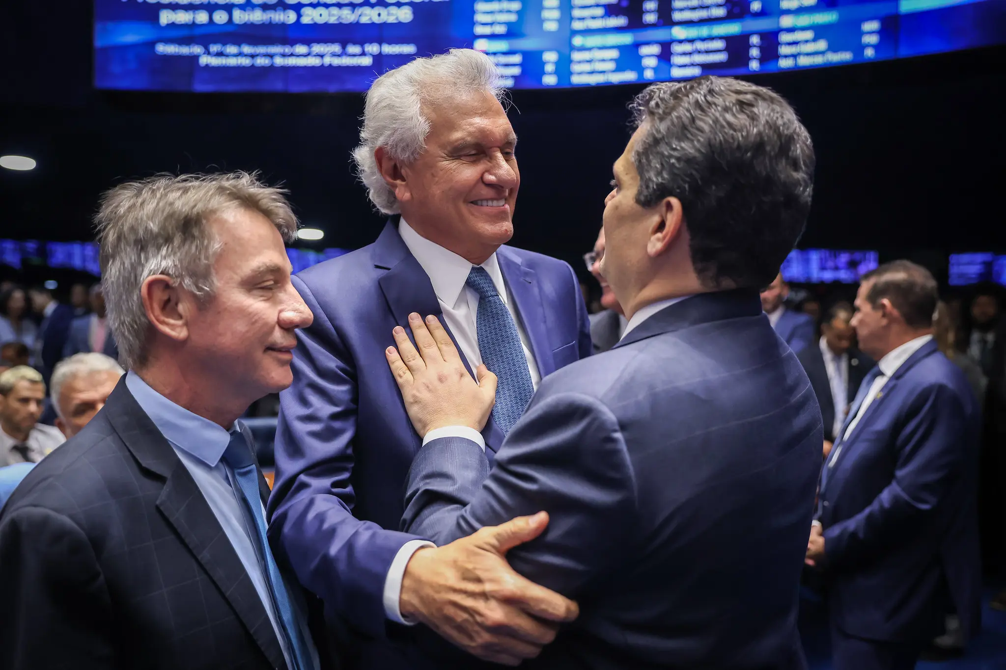 Governador Ronaldo Caiado e presidente do Senado, Davi Alcolumbre, ambos do União Brasil