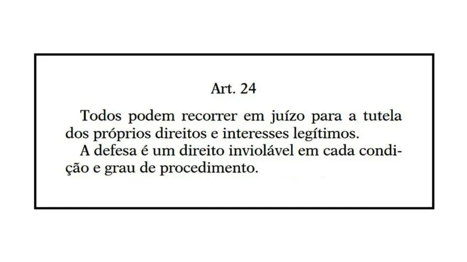 O que diz o artigo 24 da Constituição da República da Itália sobre o direito de recorrer à justiça para garantia de direitos.