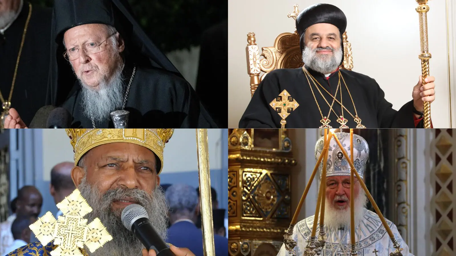 Em sentido horário, os patriarcas de Constantinopla, da Igreja Copta, da Igreja Ortodoxa Etíope e da Igreja Ortodoxa Russa.