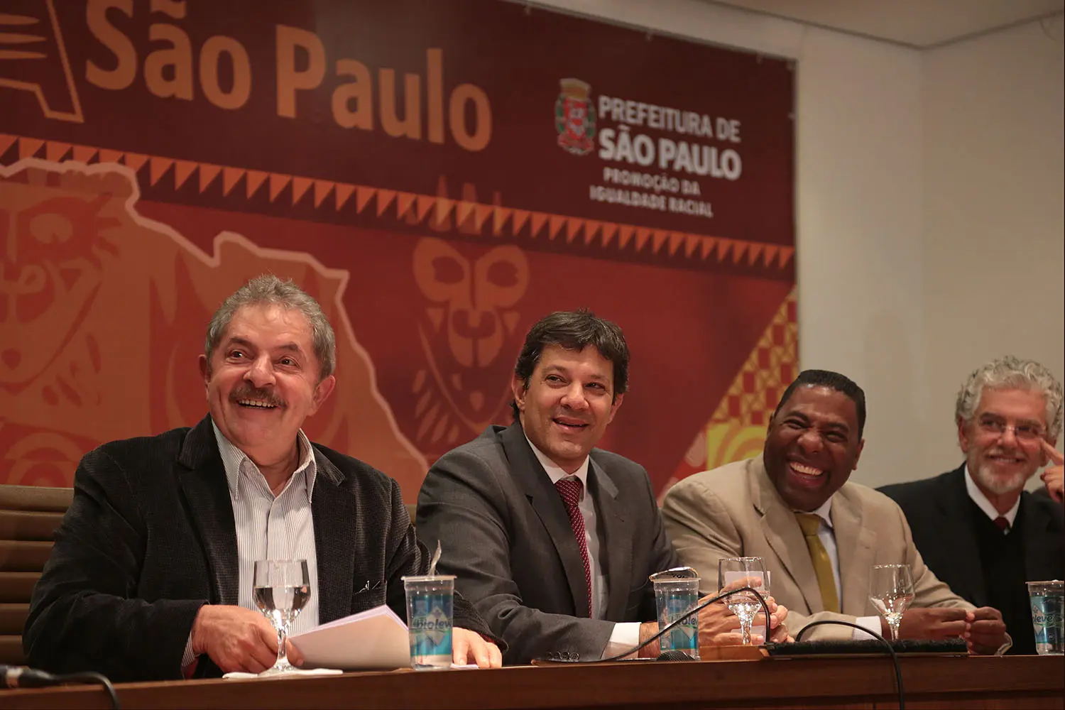 Callegari em evento da prefeitura de São Paulo, em 2013, com Lula, Haddad e Netinho de Paula (então secretário municipal)