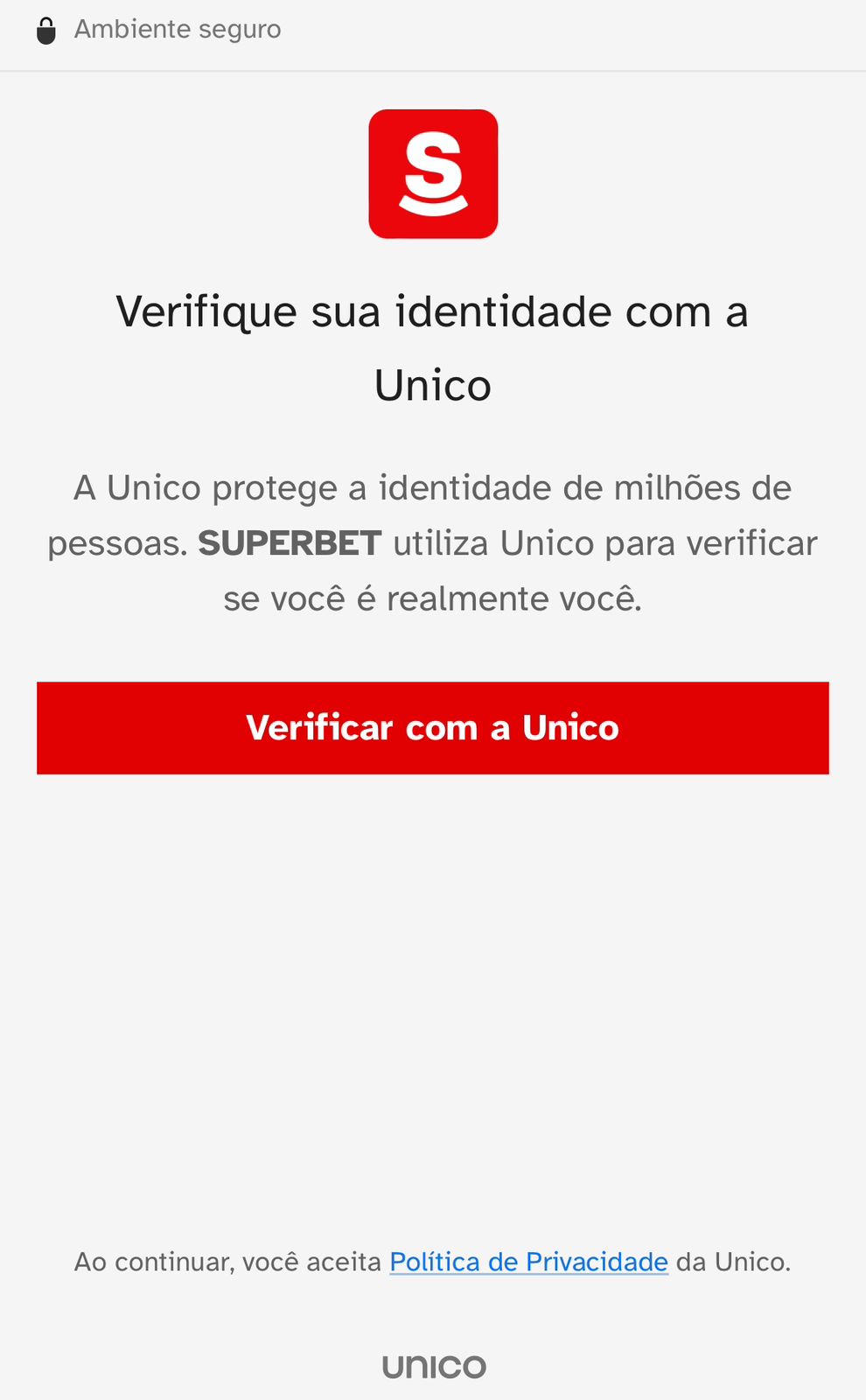 Tela de verificação de identidade na Superbet