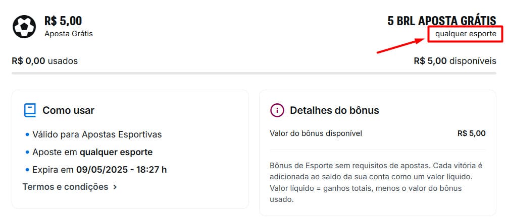 Tela de bônus de aposta grátis na Superbet