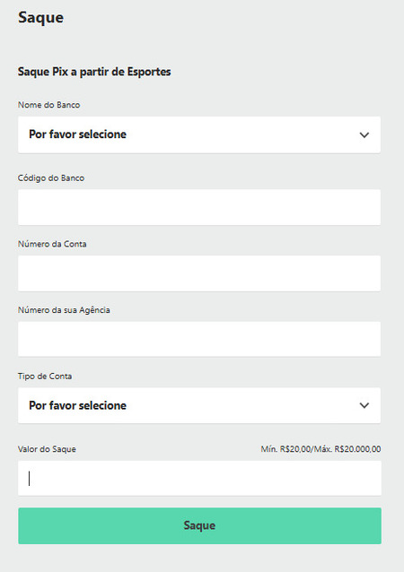 Tela de saque da Bet365
