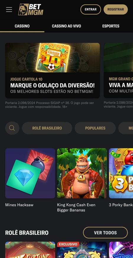 Página inicial da BetMGM