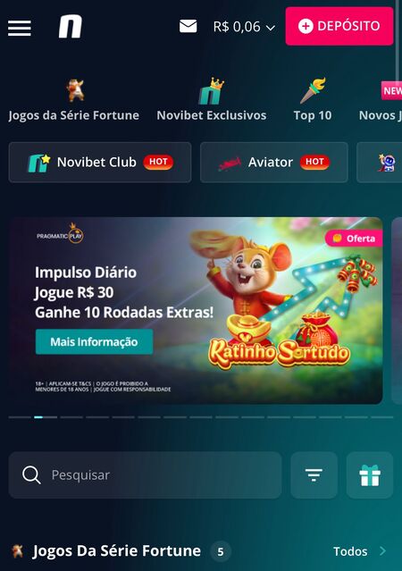 Página inicial da Novibet