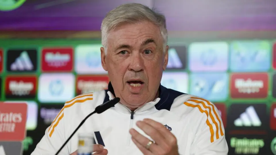 O italiano Carlo Ancelotti, técnico do Real Madri e futuro técnico da Seleção, durante coletiva de imprensa no dia 03 de maio de 2025