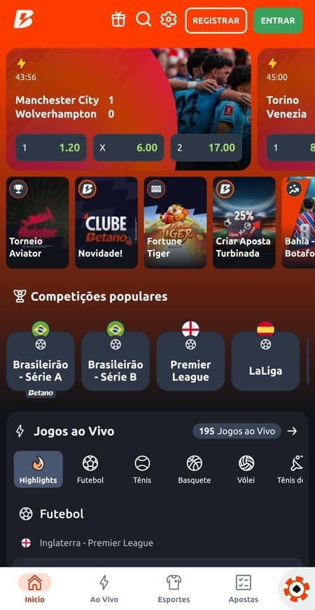 Página inicial da Betano