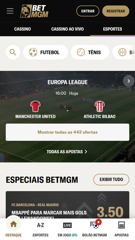 Página inicial da BetMGM