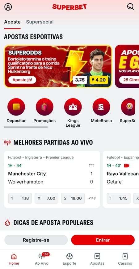 ágina inicial da Superbet
