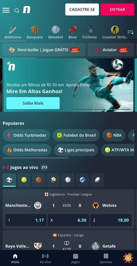 Página inicial da Novibet