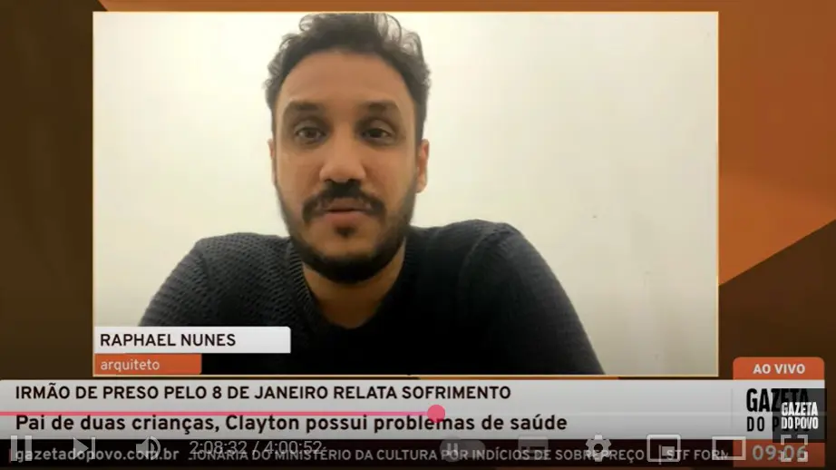 Rafael Nunes, irmão de Clayton Nunes, preso no 8 de Janeiro, clama por Justiça para o irmão.