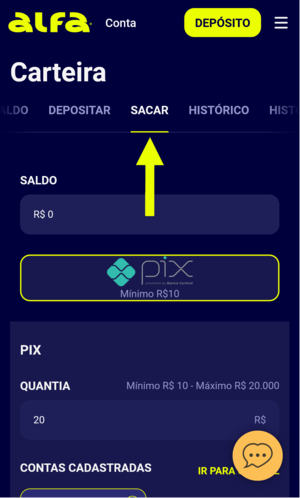 Botão de saque na Alfabet