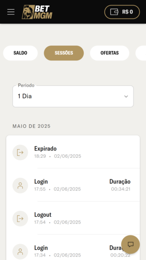 Histórico de apostas na BetMGM
