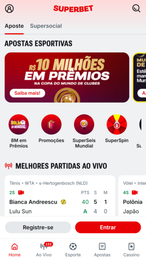 Tela inicial da Superbet