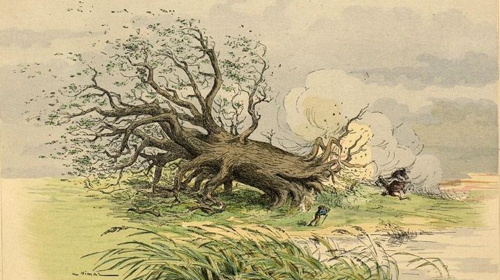 Ilustração de Auguste Vimar  (1851-1916) para a fábula “O carvalho e o caniço”.