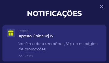 Notificação de apostas grátis recebidas