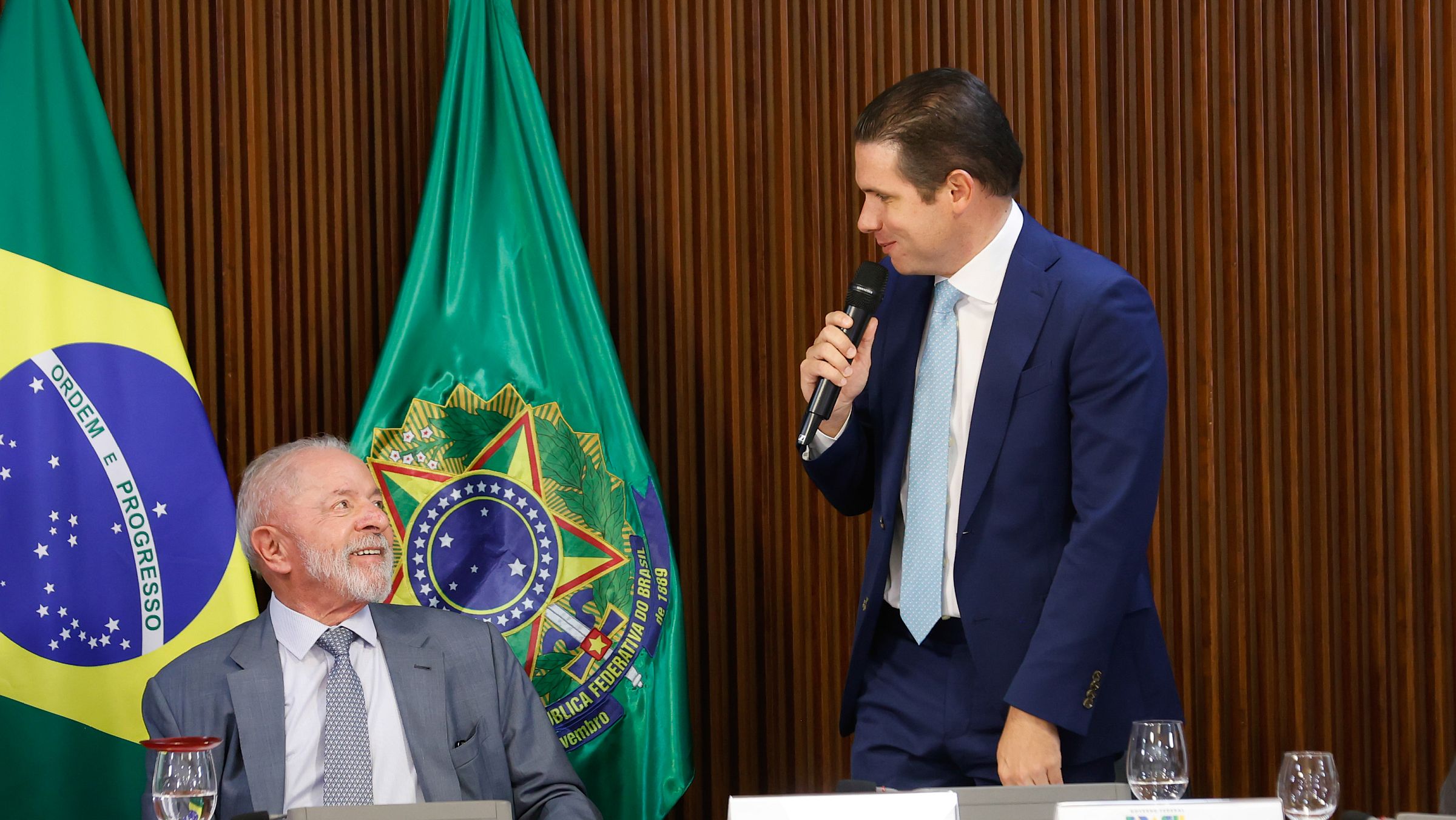 Lula e o presidente da Câmara, Hugo Motta, em maio de 2025.