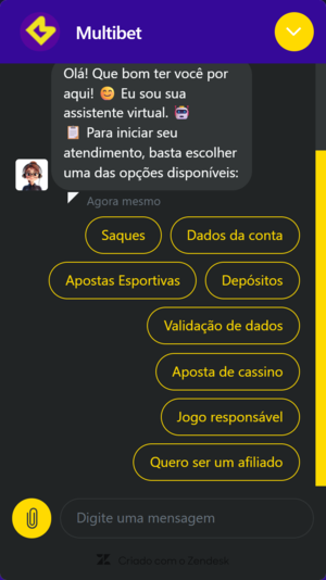 Chat de suporte na Multibet
