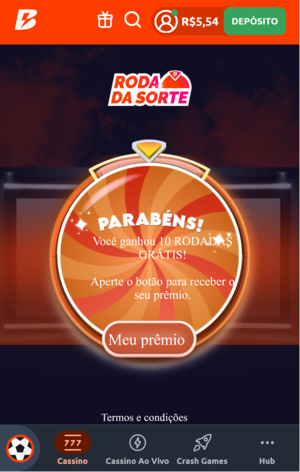 Giros grátis ganhos na Roda da Sorte da Betano