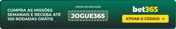 Cumpra as missões semanais e receba até 100 rodadas grátis - Código JOGUE365 - Bet365