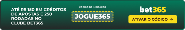 Até R$ 150 em créditos de apostas e 250 rodadas no clube bet365 - Código JOGUE365 - Bet365
