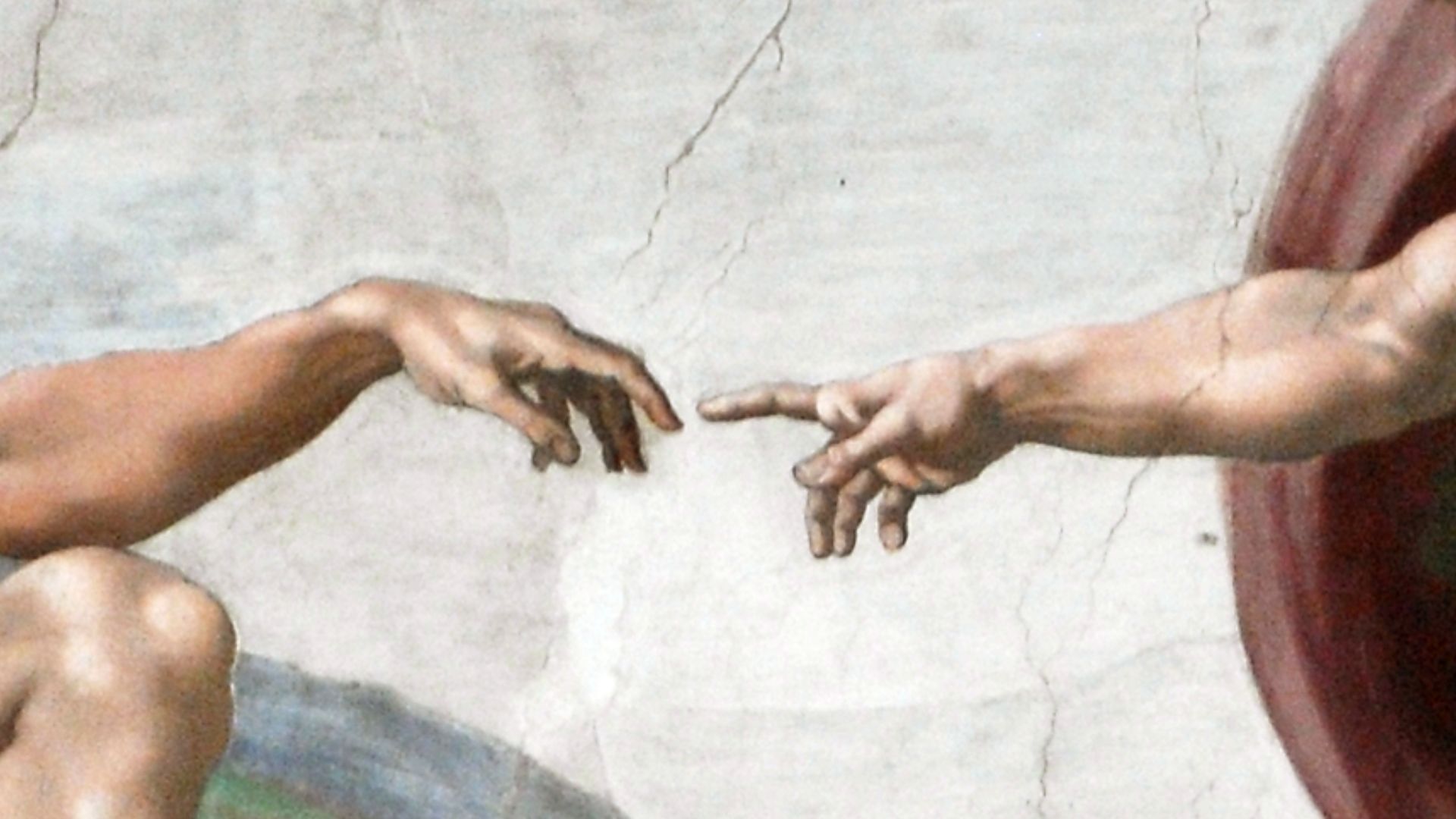 Detalhe de &#8220;A Criação de Adão&#8221;, de Michelangelo: o dedo todo esticado de Deus e o dedo ligeiramente curvado de Adão me pegam.