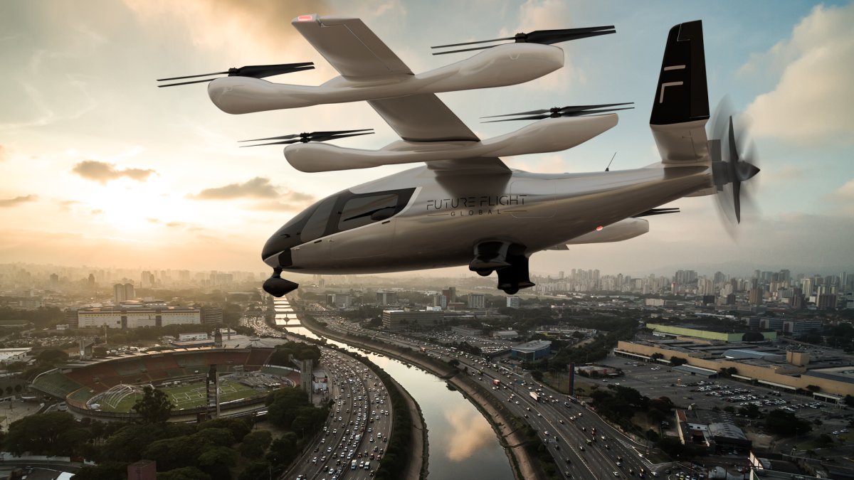 Aeronaves elétricas de decolagem e pouso vertical são conhecidas popularmente como &#8220;carros voadores&#8221;.