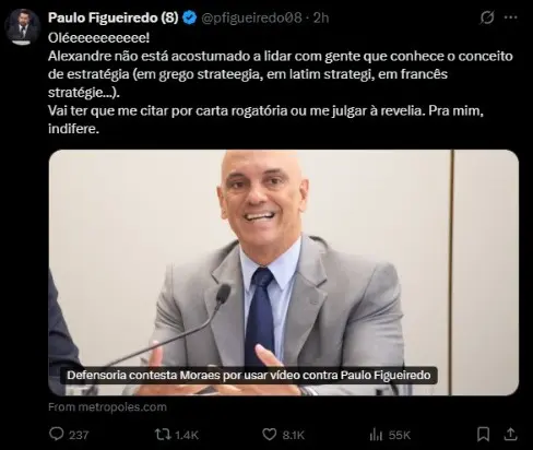 Paulo Figueiredo celebra decisão da DPU contra decisão de Alexandre de Moraes.